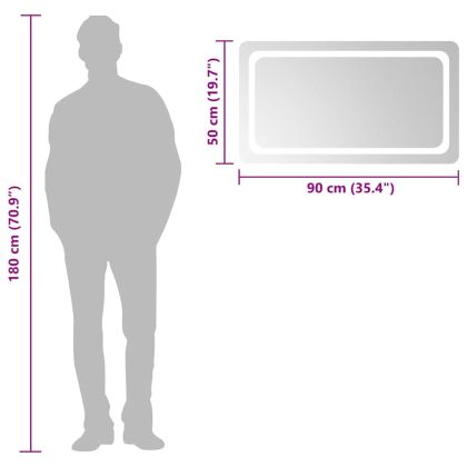 LED огледало за баня, 90x50 см