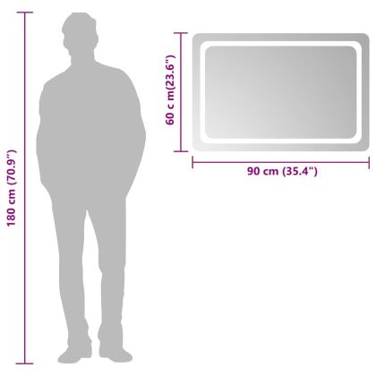 LED огледало за баня, 90x60 см