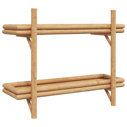 Стенен рафт с рафт със съхранение Кафяво 75 x 26 x 60 см бамбук