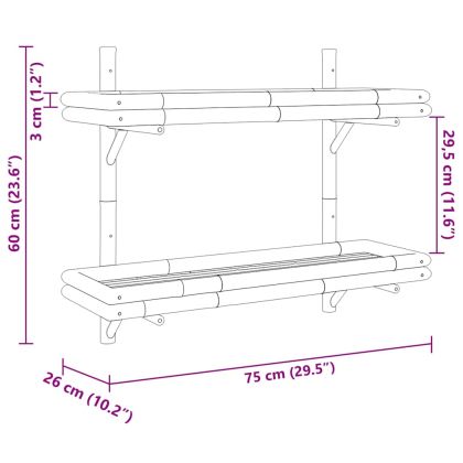 Стенен рафт с рафт със съхранение Кафяво 75 x 26 x 60 см бамбук
