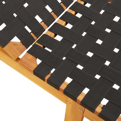 Шезлонг, черен, акация масив и плат