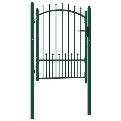 Оградна врата с шипове, стомана, 100x125 см, зелена