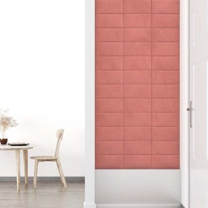 Стенни панели, 12 бр, розови,30x15 см, кадифе, 0,54 м²