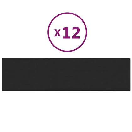 Стенни панели, 12 бр, черни, 60x15 см, плат, 1,08 м²