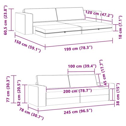 Диван легло Светлосиво 245 x 78 x 77 см Кадифе