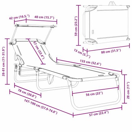 Сгъваем шезлонг с възглавница Червено 56 x 190 x 81cm текстил