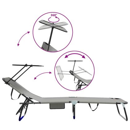 Сгъваем шезлонг с възглавница Сив 56 x 190 x 81cm текстил