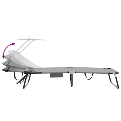 Сгъваем шезлонг с възглавница Сив 56 x 190 x 81cm текстил