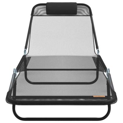Сгъваем шезлонг 2 pcs Черно 182 x 55 x 85.5 см Textilene