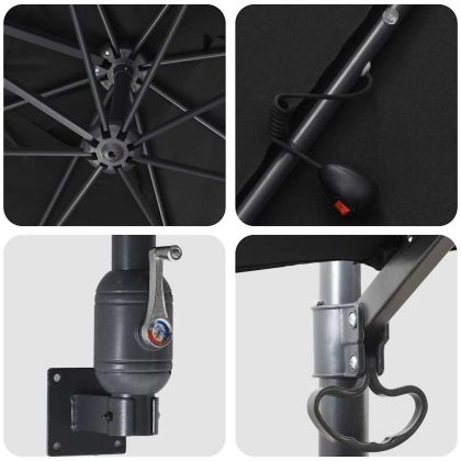 Градински парасол Черно 248.5 x 247.5 x 160 см текстил