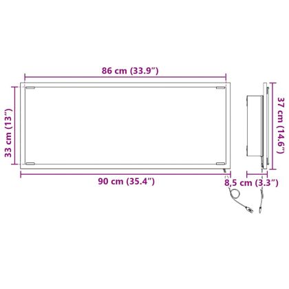 Огледало с огледало Сив Сонома 90 x 8,5 x 37 см Инженерно дърво