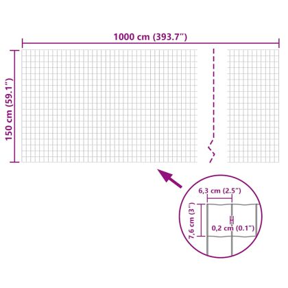 Оградна мрежа, стомана, 10 x 1,5 м, зелена
