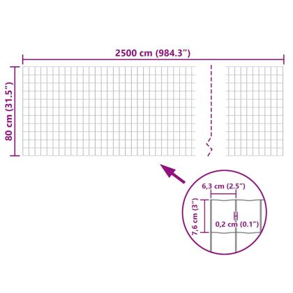 Оградна мрежа, стомана, 25 x 0,8 м, зелена