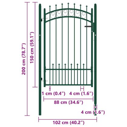Оградна врата с шипове, стомана, 100x150 см, зелена