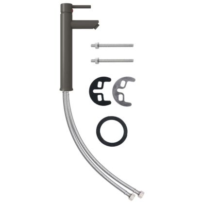 Мивка за баня с кран и сифон, кафяво закалено стъкло