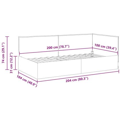Ъглова рамка за легло Светлосиво 100 см x 200 см Кадифе