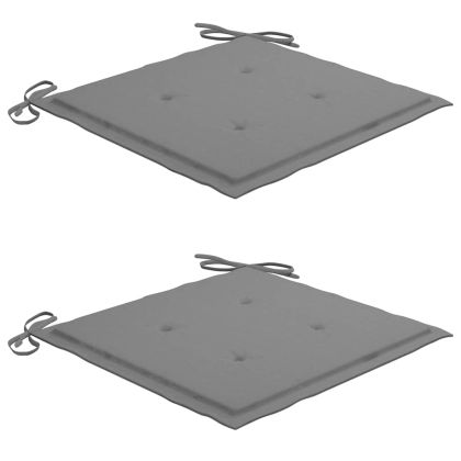 Градински столове, 2 бр, сиви възглавници, тиково дърво масив