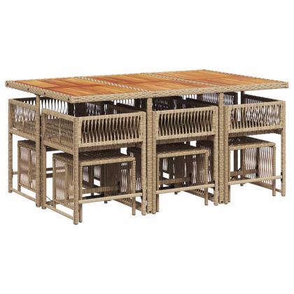 Градински комплект с възглавници, 11 части, бежов полиратан