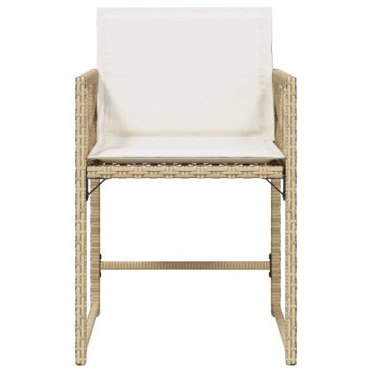 Градински столове с възглавници, 4 бр, бежови полиратан