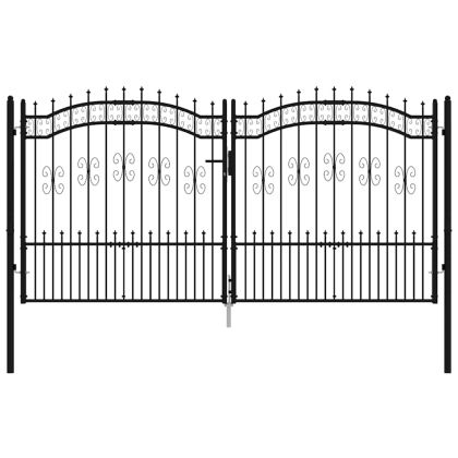 Оградна порта с капак тип „копие“, черна, 305x150 см, прахово боядисана стомана