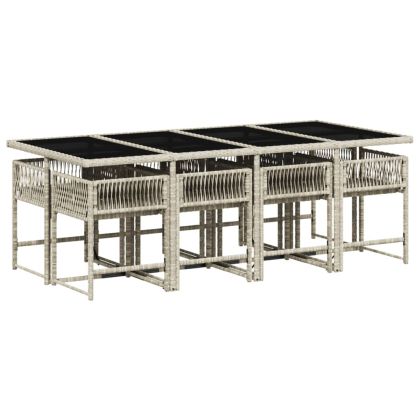 Градински трапезен комплект 9 части с възглавници светлосив