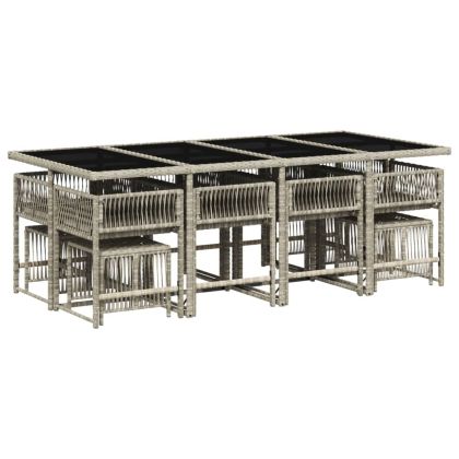 Градински комплект от 13части с възглавници светлосив полиратан