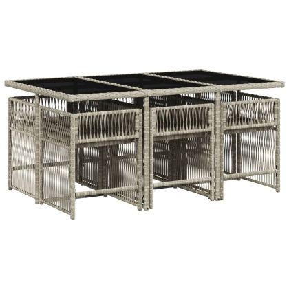 Градински комплект 7 части с възглавници светлосив полиратан