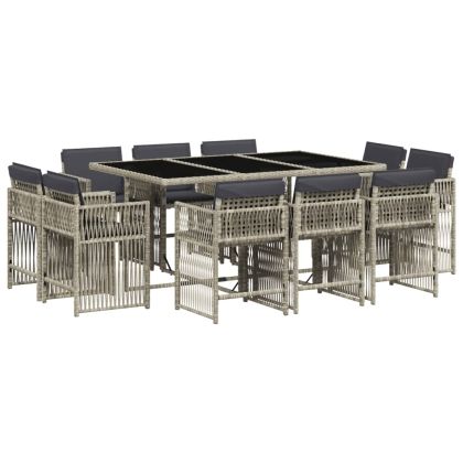 Градински комплект с възглавници 11 части, светлосив полиратан