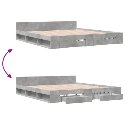 Рамка за легло с чекмеджета, бетонно сива, 180x200 см