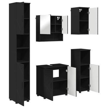 Комплект мебели за баня 5 pcs Черно Инженерно дърво & Метал