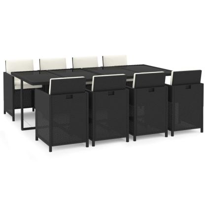 Градински трапезен комплект възглавници 9 части полиратан черен