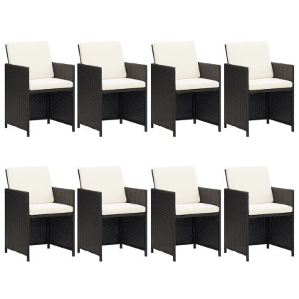 Градински трапезен комплект възглавници 9 части полиратан черен