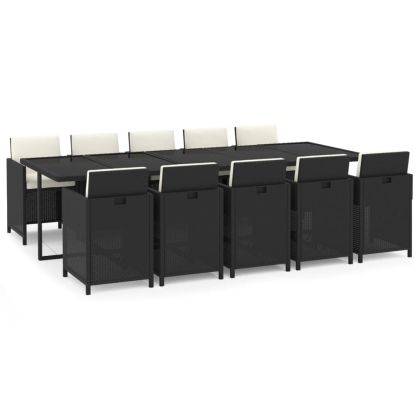 Градински комплект с възглавници 11 части полиратан черен