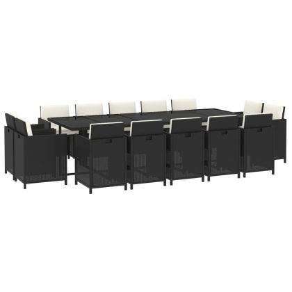 Градински комплект с възглавници 15 части полиратан черен