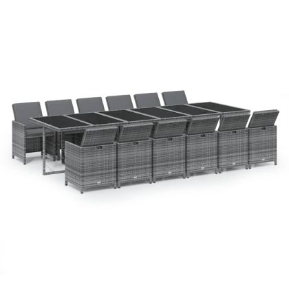 Градински трапезен комплект 13 части възглавници полиратан сив