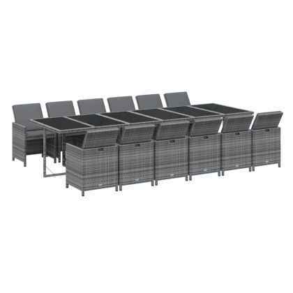 Градински трапезен комплект 13 части възглавници полиратан сив