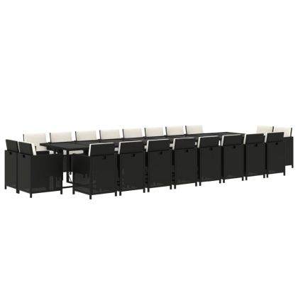 Градински комплект с възглавници 21 части полиратан черен