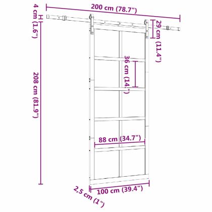 Преплъзваща се врата Кафяво 100 x 208 см Борово дърво масив