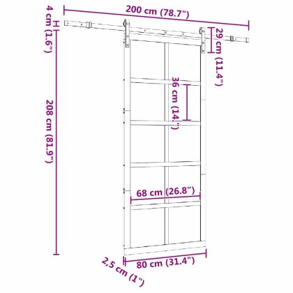 Преплъзваща се врата Кафяво 80 x 208 см Борово дърво масив