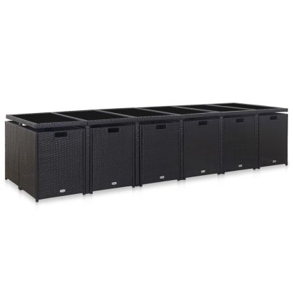 Градински комплект с възглавници, 17 части, черен полиратан