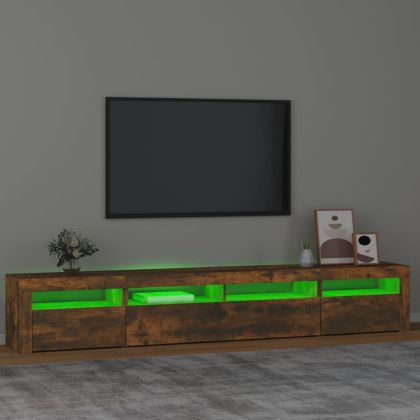 ТВ шкаф с LED осветление, опушен дъб, 240x35x40 см