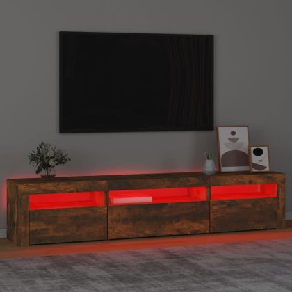 ТВ шкаф с LED осветление, опушен дъб, 195x35x40 см
