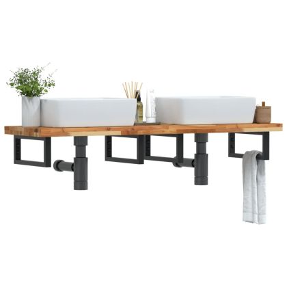 Стенен рафт за мивка, стомана и масивно дърво акация