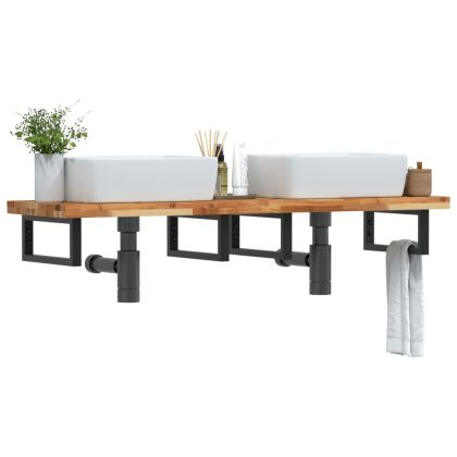 Стенен рафт за мивка, стомана и масивно дърво акация