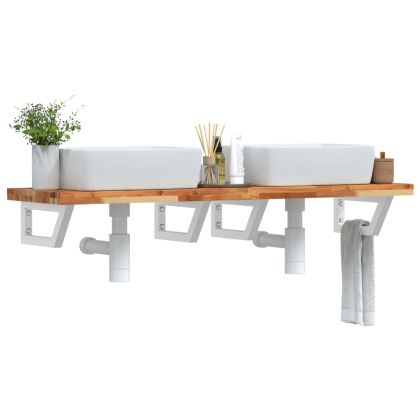 Стенен рафт за мивка, стомана и масивно дърво акация