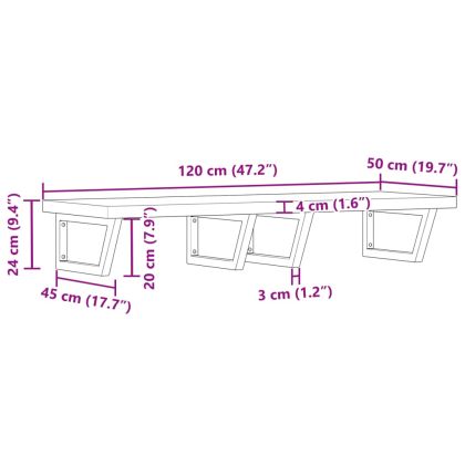 Стенен рафт за мивка, стомана и масивно дърво акация