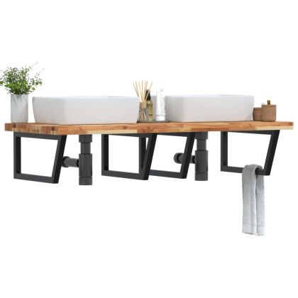 Стенен рафт за мивка, стомана и масивно дърво акация