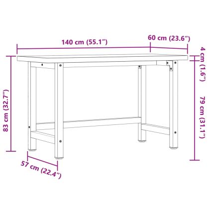 Работна маса, 140x60x83 см, масивно дърво акация, правоъгълна
