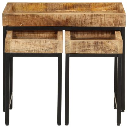 Стифиращи маси за кафе, 3 бр, дърво груб манго масив и желязо