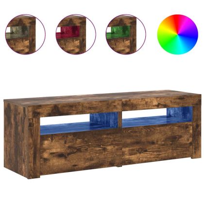 ТВ шкаф с LED осветление, опушен дъб, 120x35x40 см